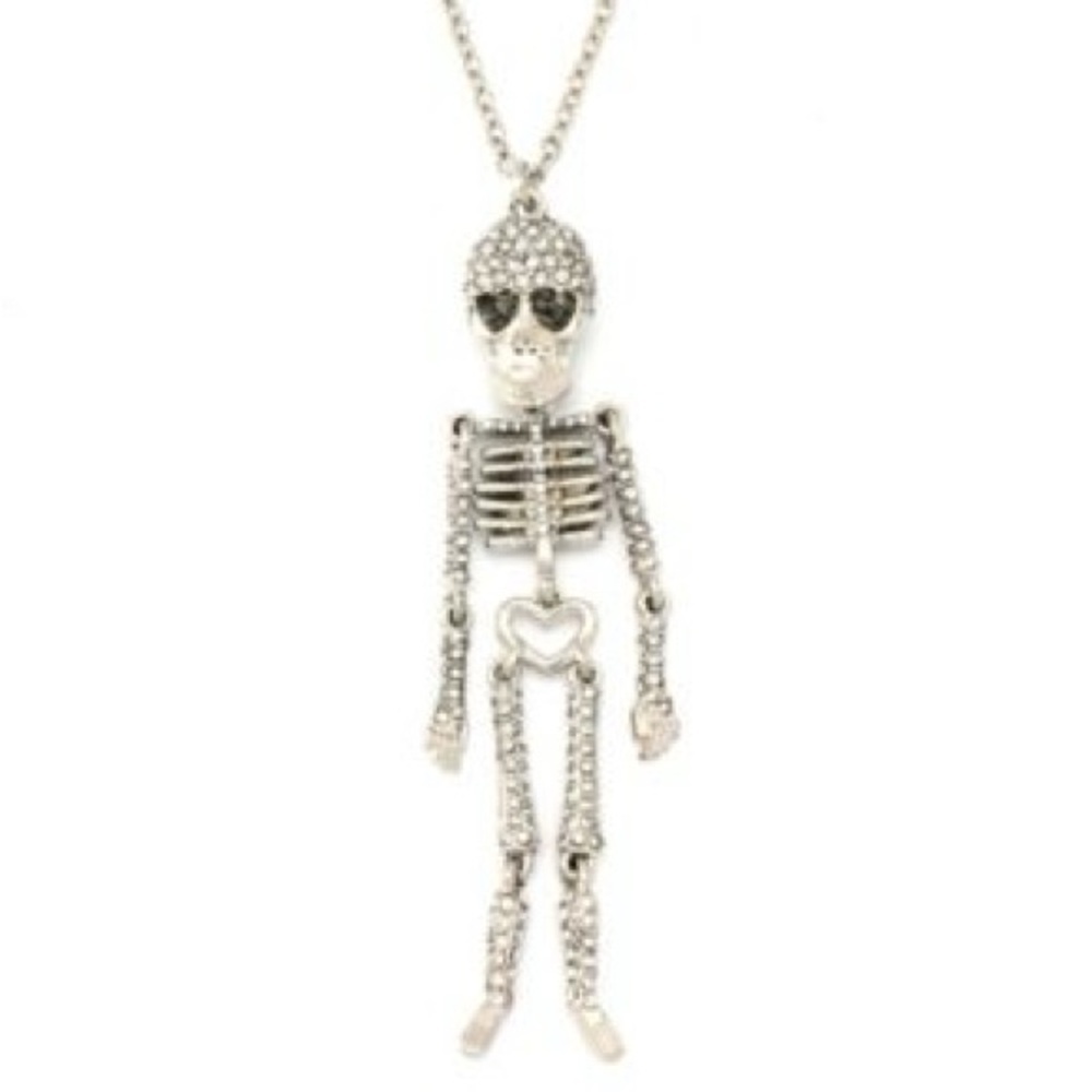 Betsey Johnson Faux Stone Pavé Skeleton Pendant Long Necklace - Picture 5 of 7